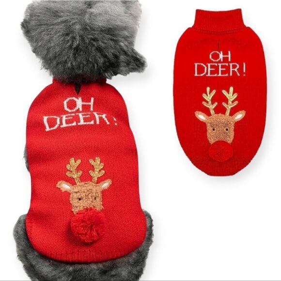 NWT cyeollo Dog Christmas Sweater Reindeer Knitted Turtleneck with Leash Access - Picture 1 of 8